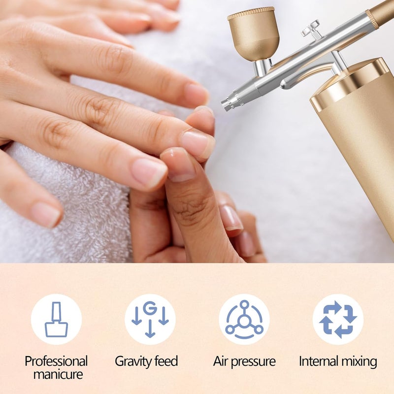 crpen Airbrush Kit With Compressor 48PSI Rechargeable High Pressure Air Brush Set Cordless Airbrush Kit with 0.3mm Nozzle for Painting,Nail Art, Cake Decor,Makeup,Modeling (Golden) - Image 4
